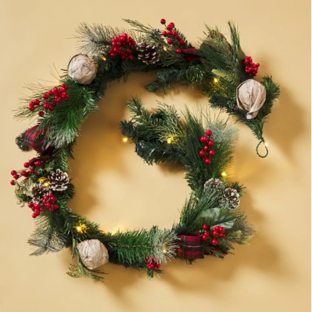 Premium Christmas Garland Features Birch Balls & Plaid by Ridgefield Home